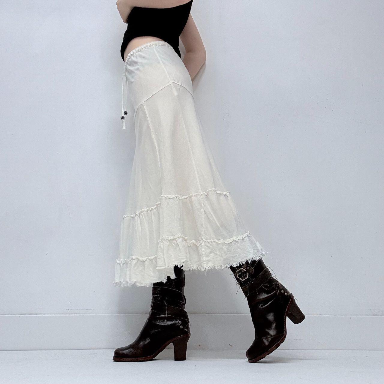 White linen tiered midi skirt
