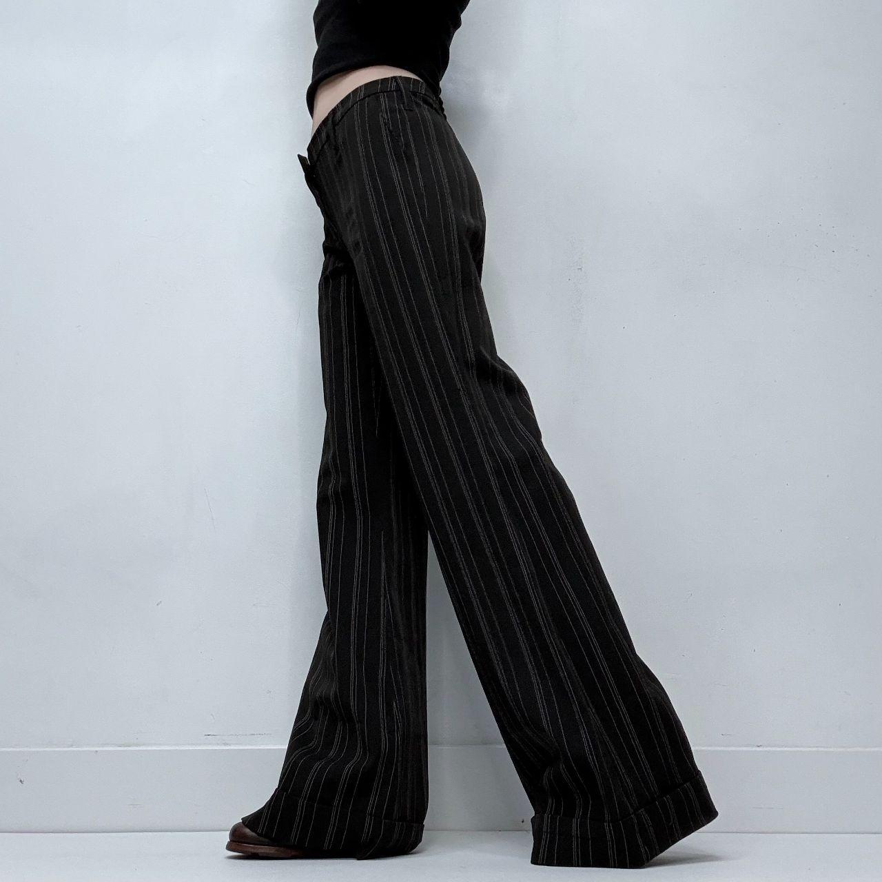 Black flared pinstripe trousers