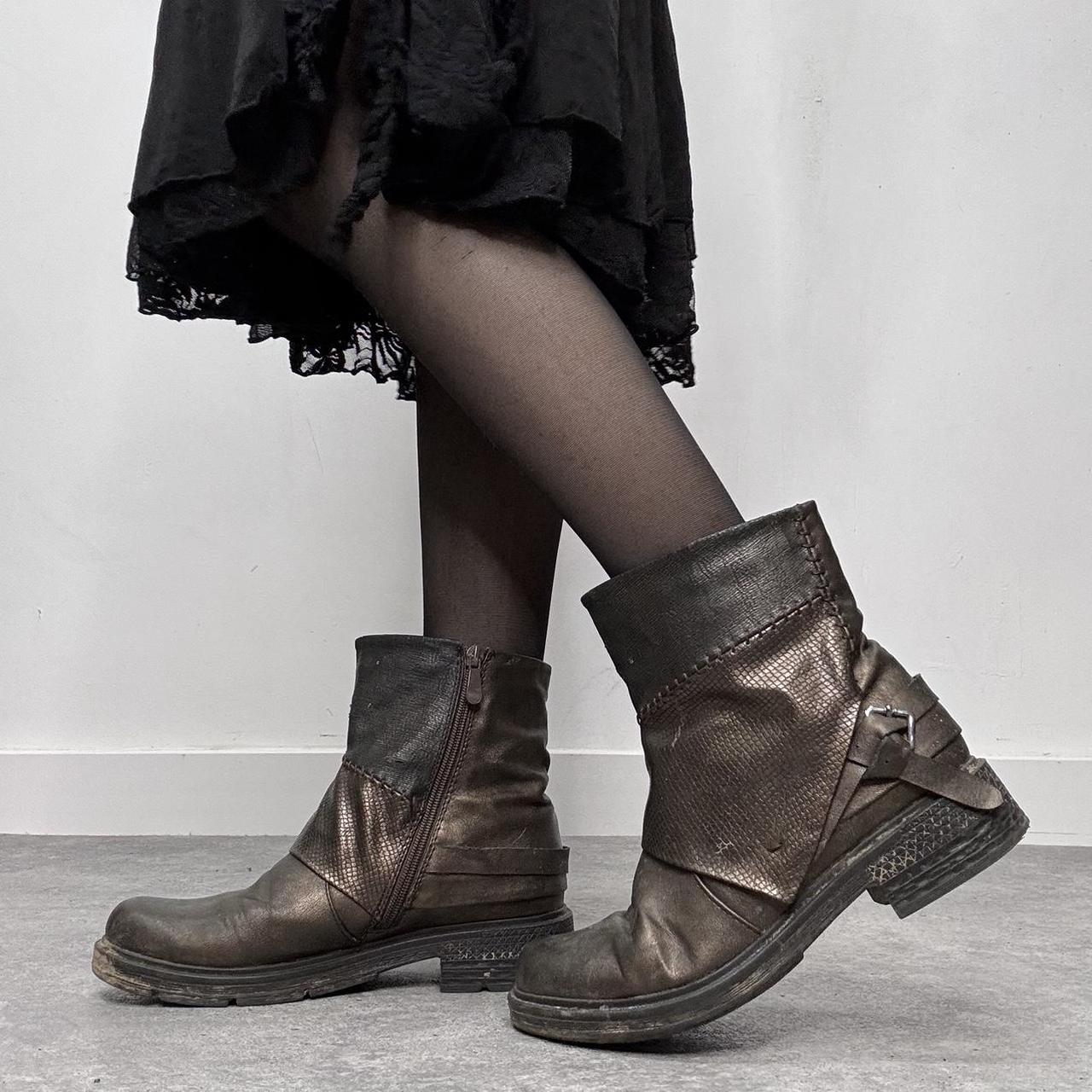 Brown leather distressed biker boots