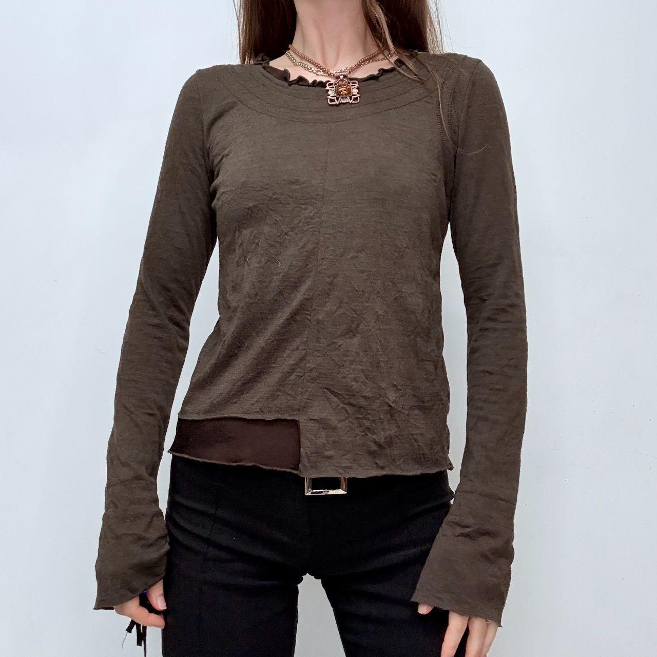 Brown asymmetric long sleeve shirt
