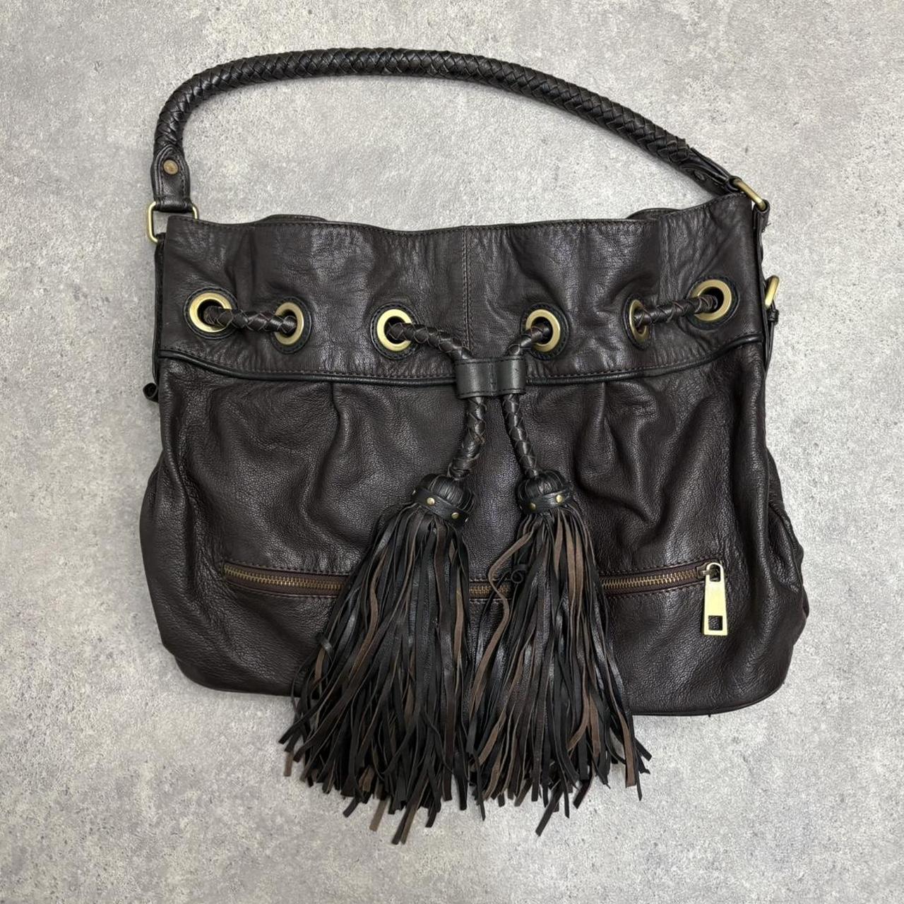Brown leather slouchy tassel bag