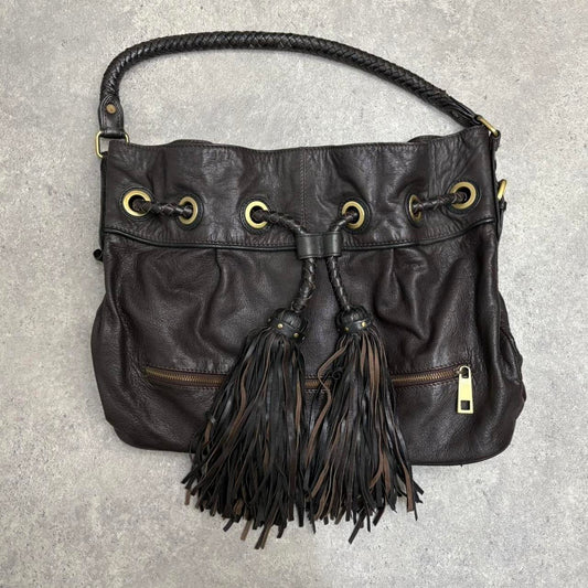 Brown leather slouchy tassel bag