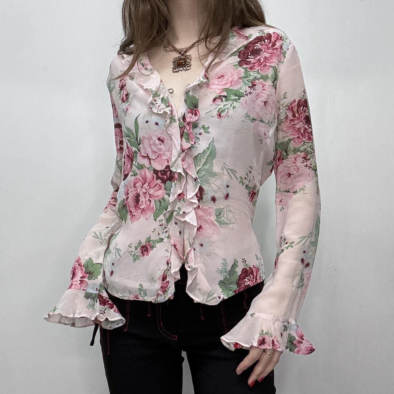 Pink floral ruffle rose shirt