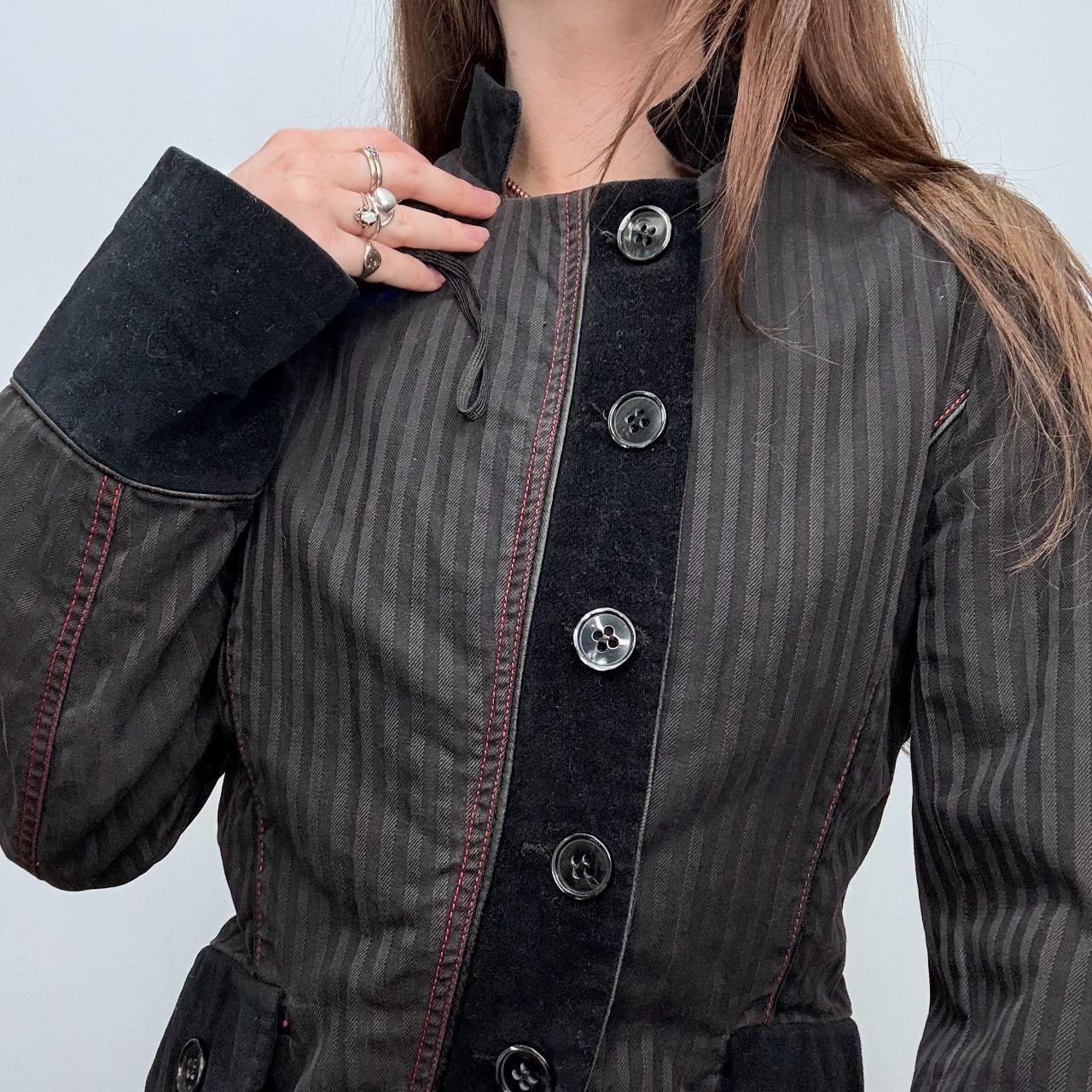 Asymmetric pinstripe flared jacket