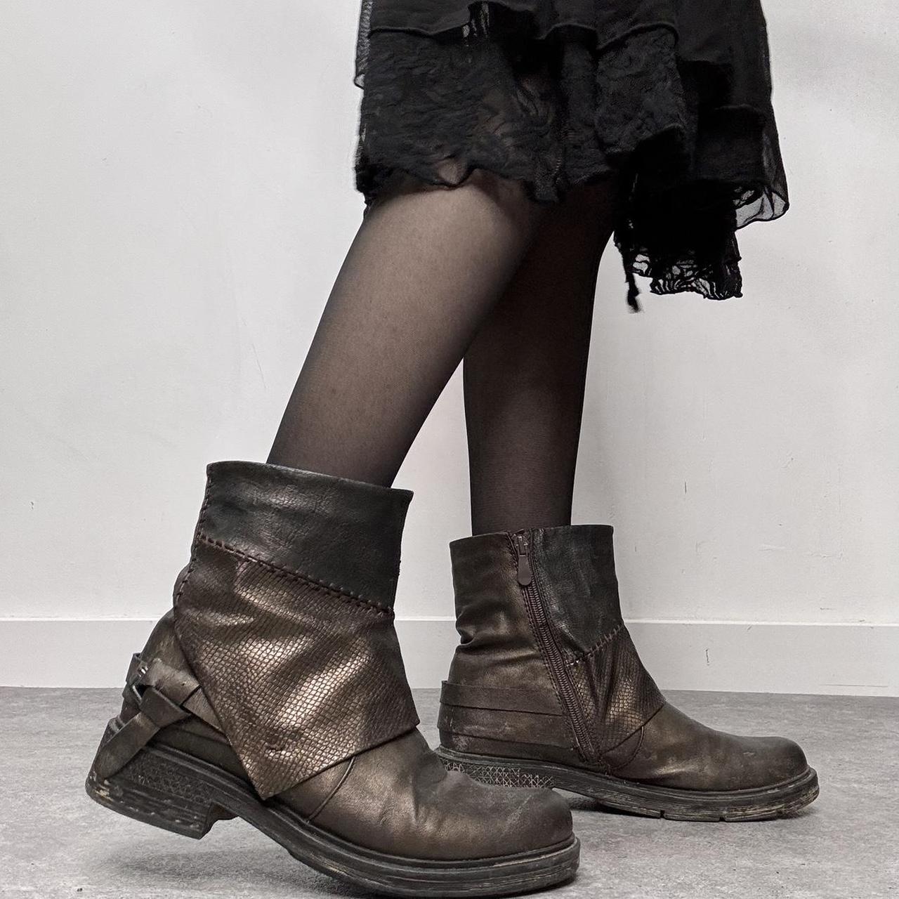 Brown leather distressed biker boots