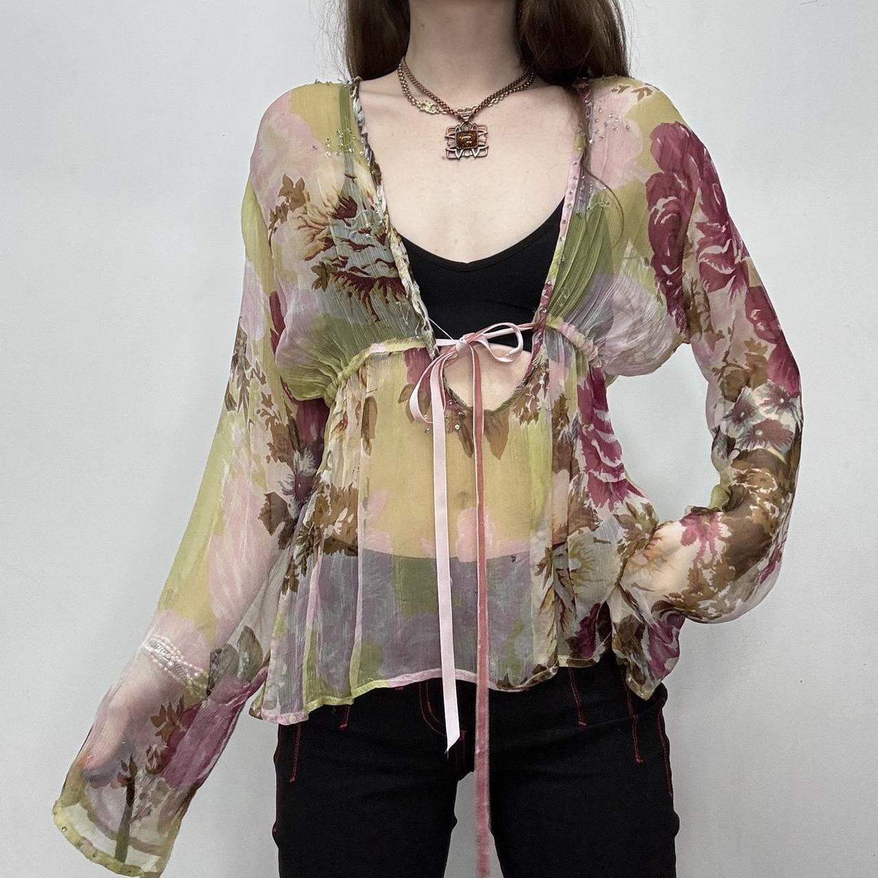 Sheer floral floaty flared shirt