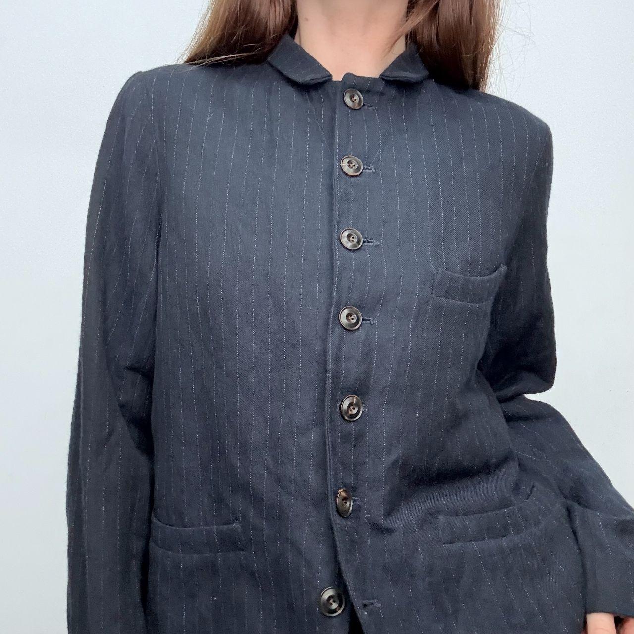 Navy pinstripe flared high neck jacket