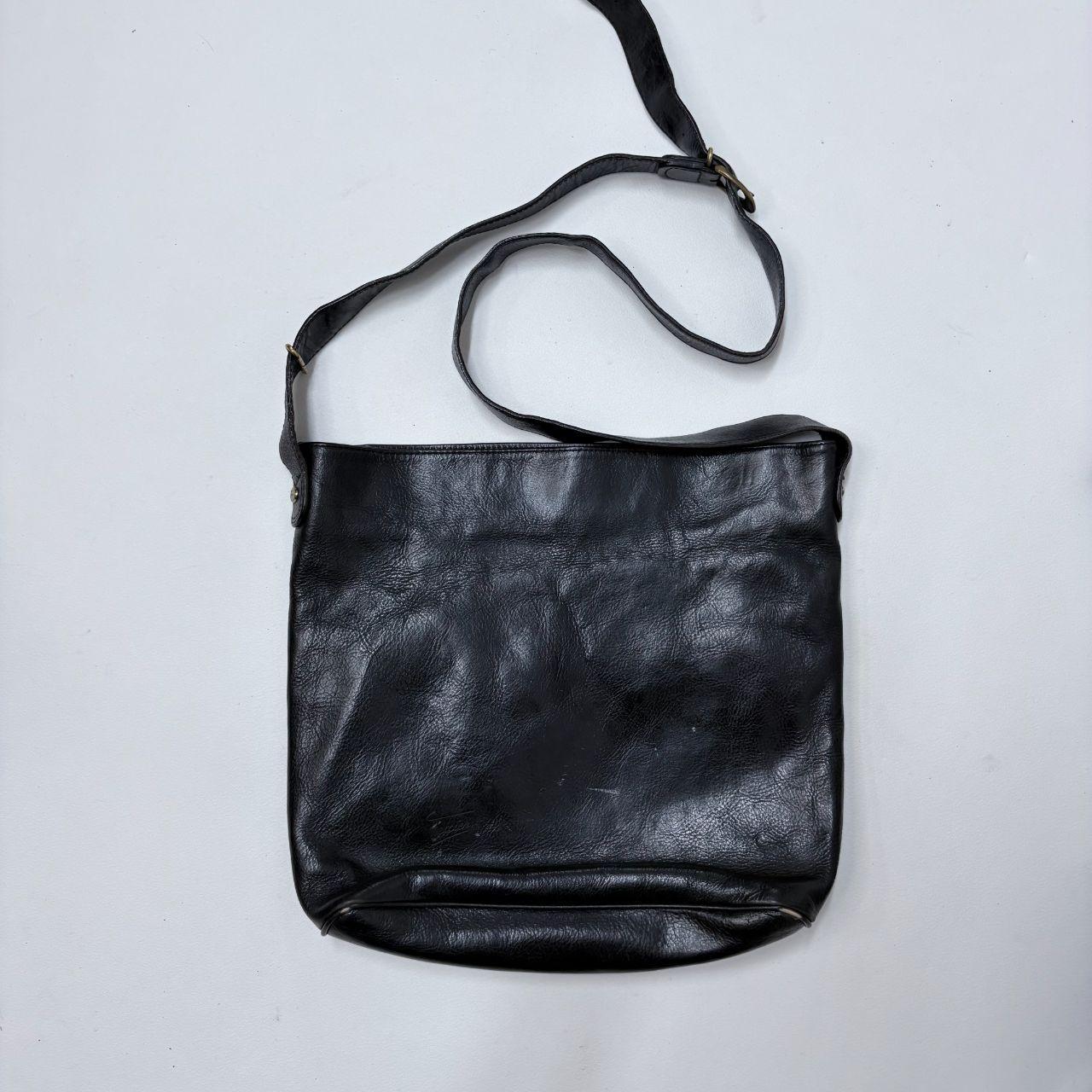Black leather crossbody messenger bag
