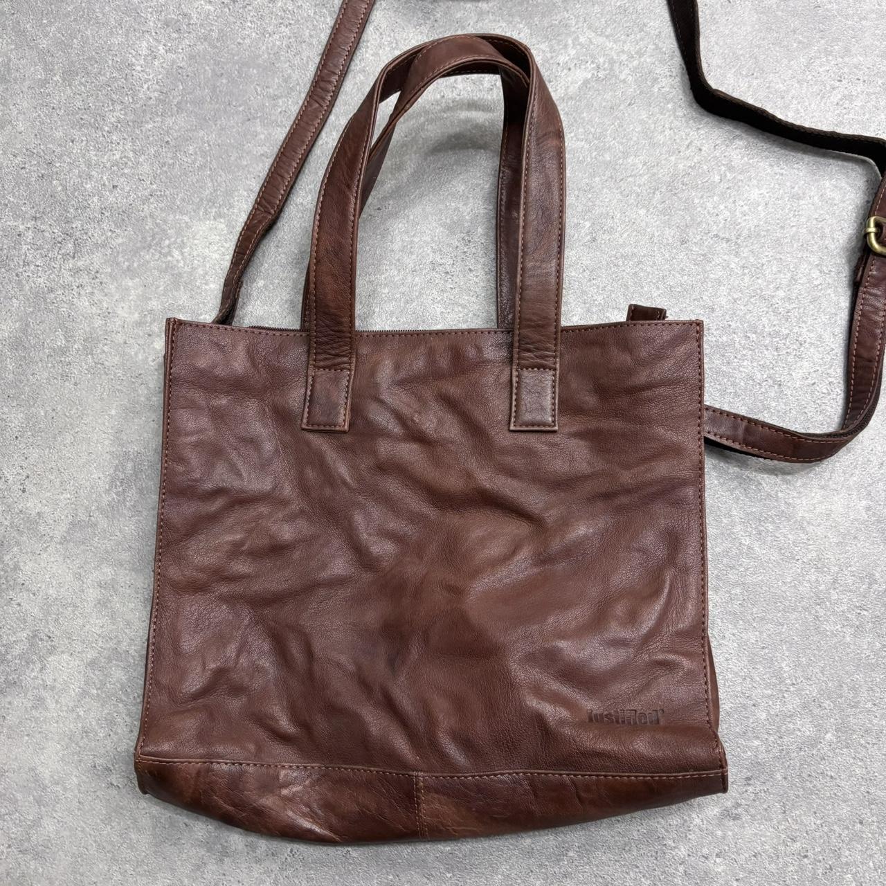 Brown leather tote shoulder bag