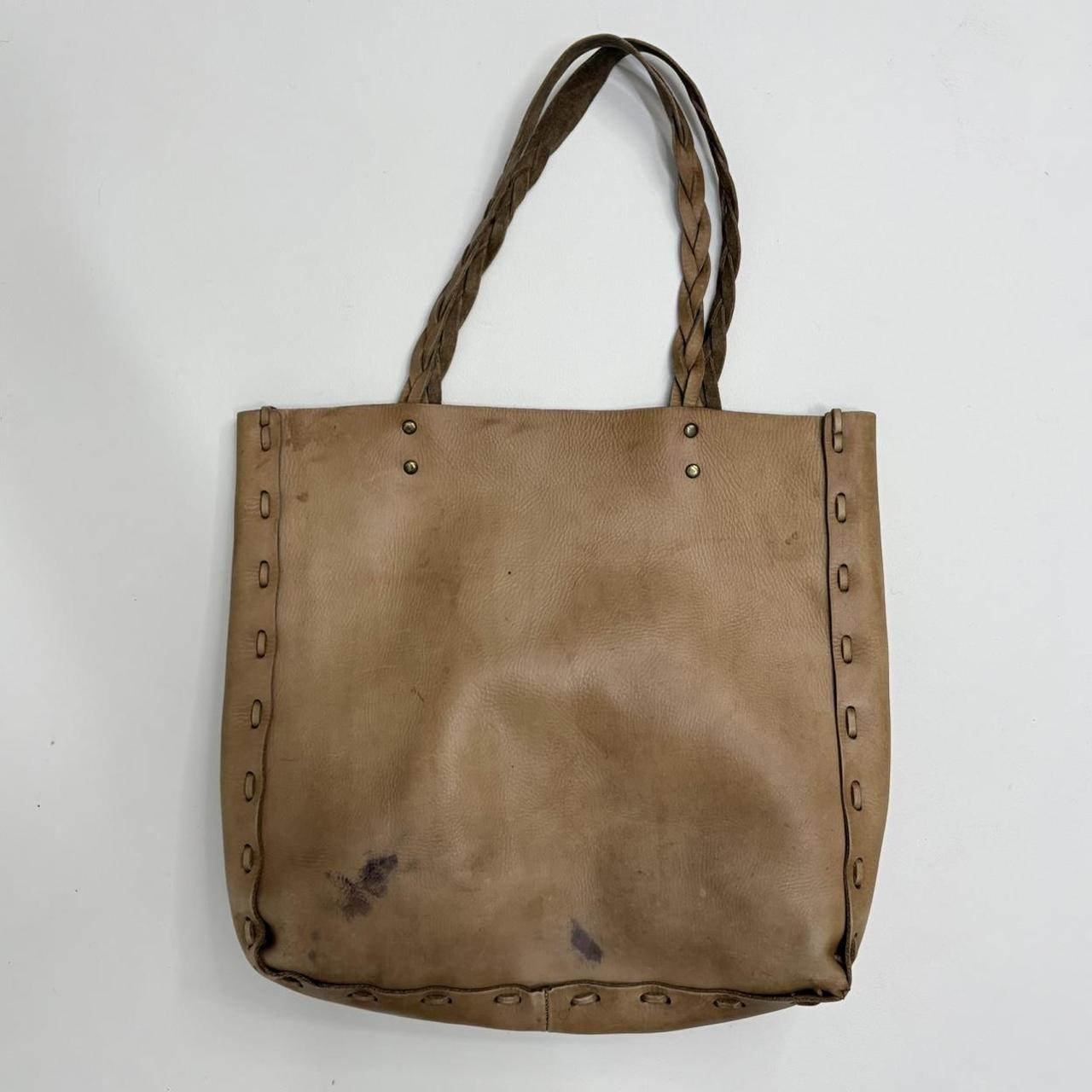 Tan leather woven tote bag