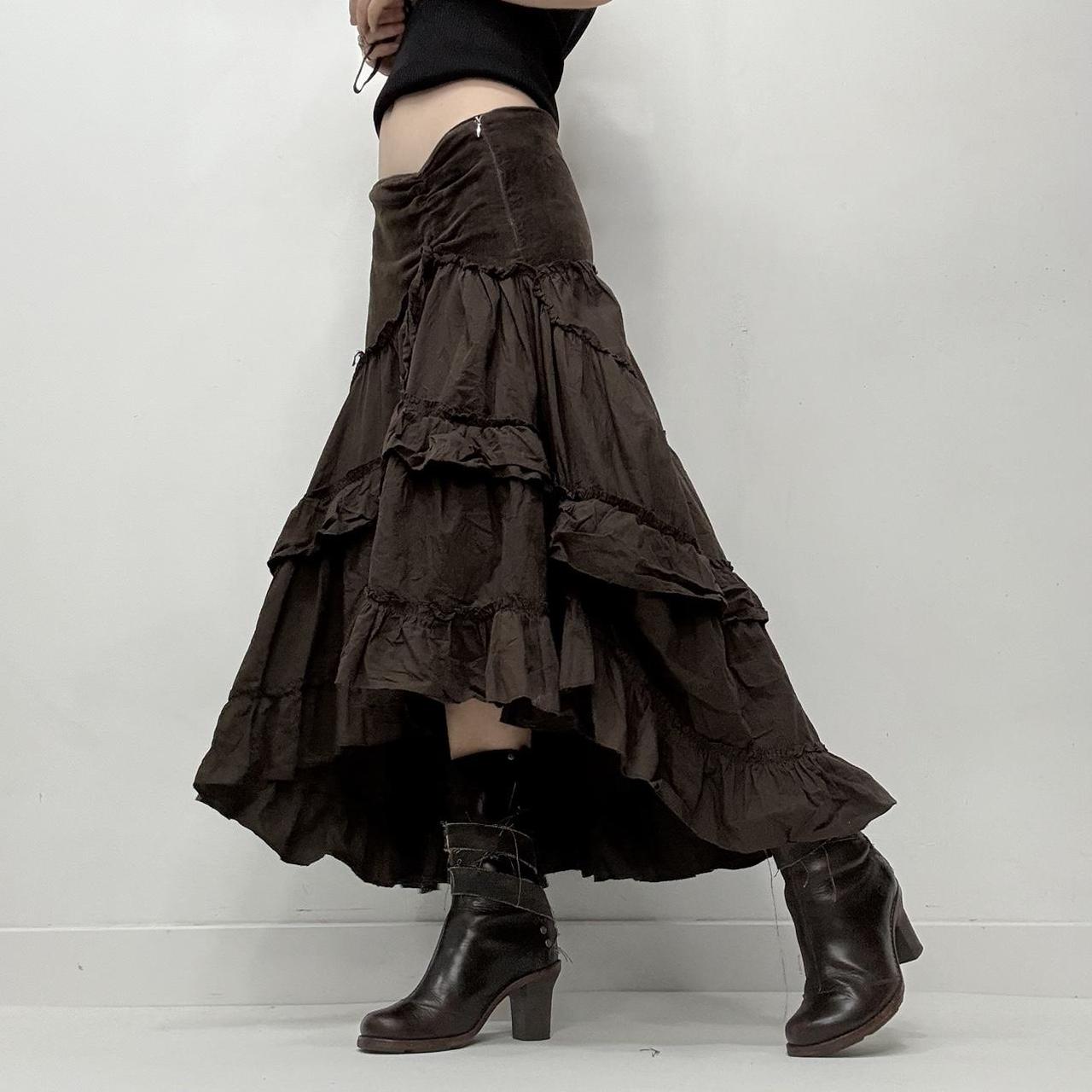 Brown tiered asymmetric maxi skirt