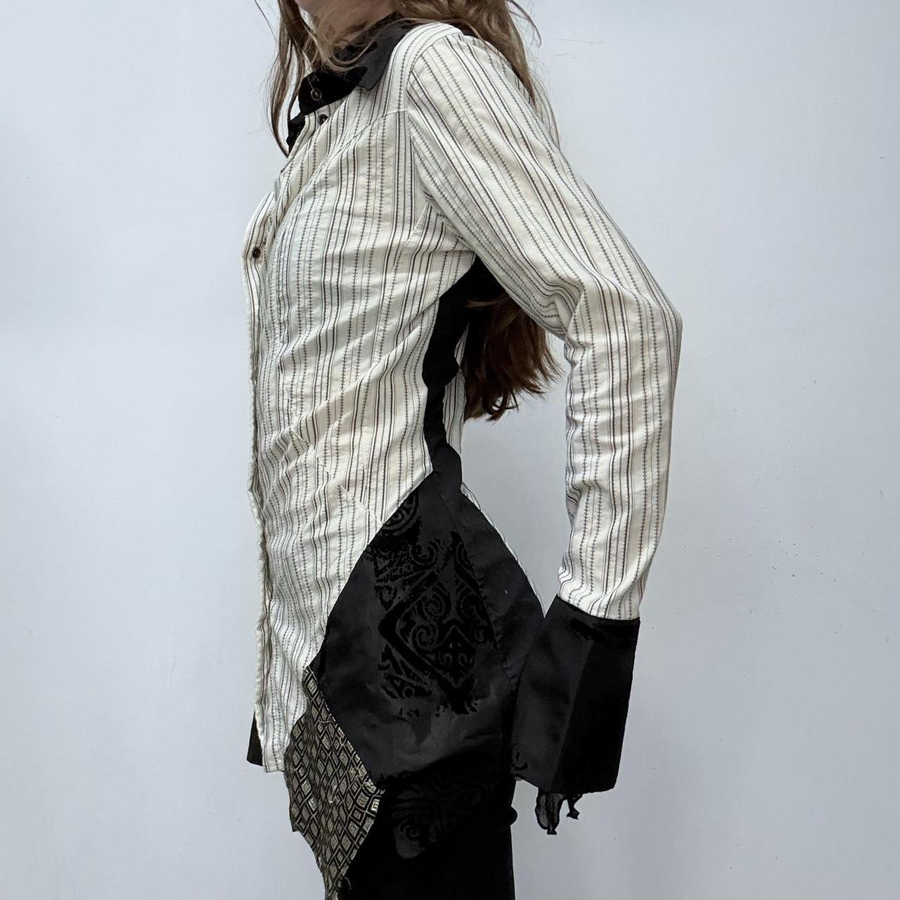 Pinstriped flared Save the Queen shirt