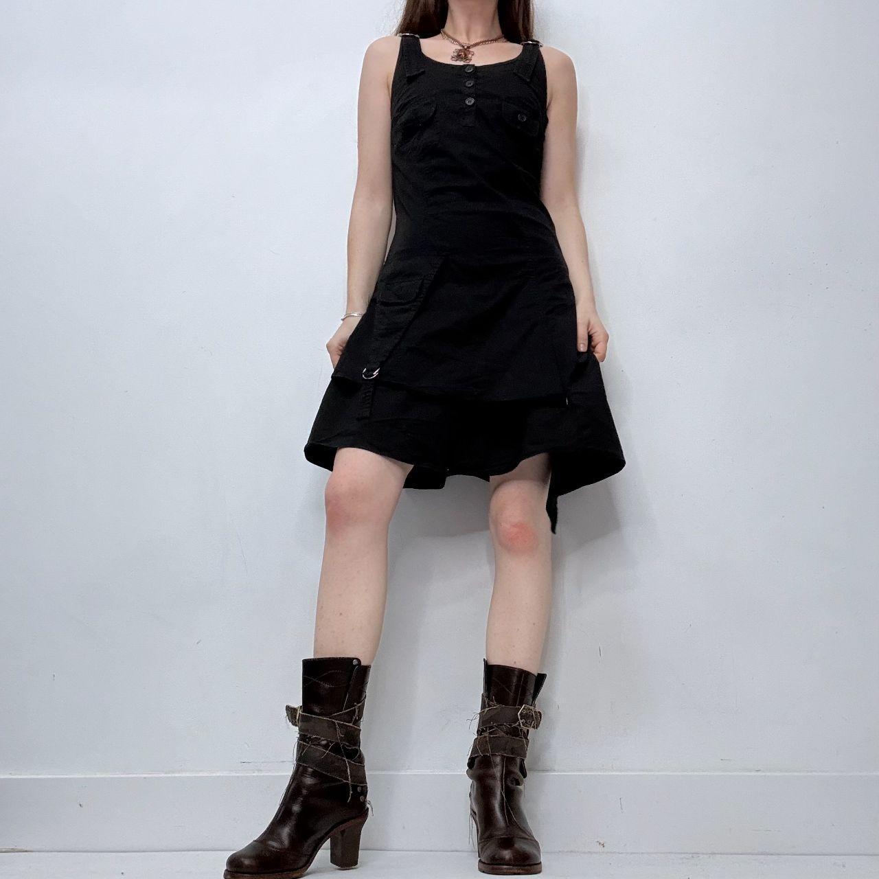 Black flared cargo mini dress