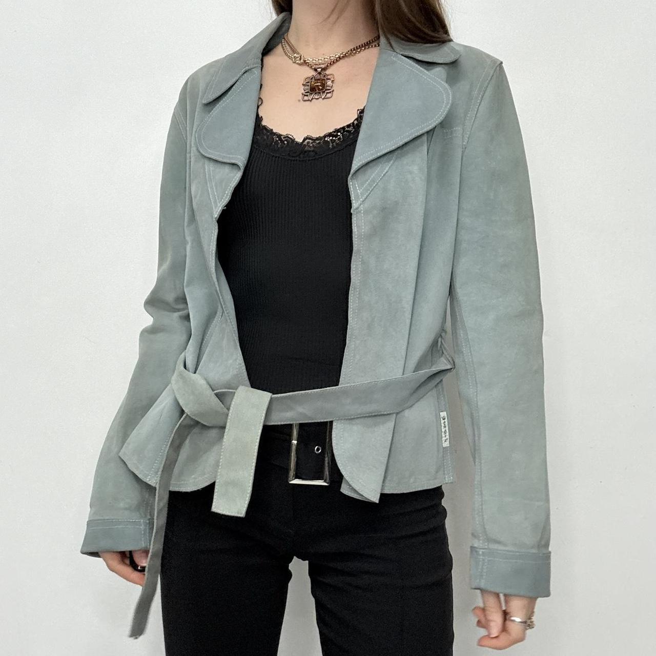 Slouchy pale blue suede coat