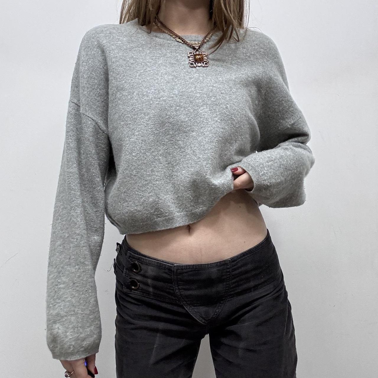 Slouchy cropped grey wool cashmere knit jumper