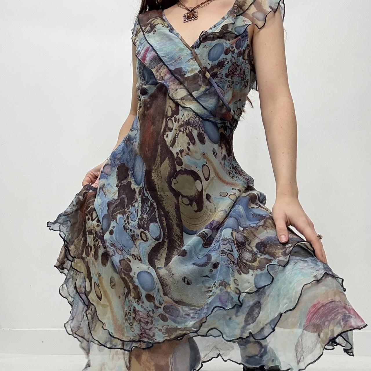 Silk sheer layered bias cut midi dress