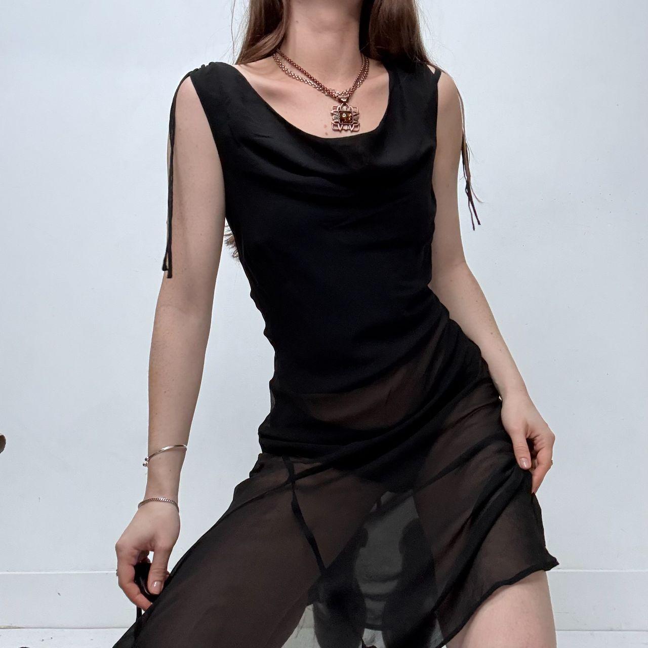 Black sheer silk drape cowl neck dress