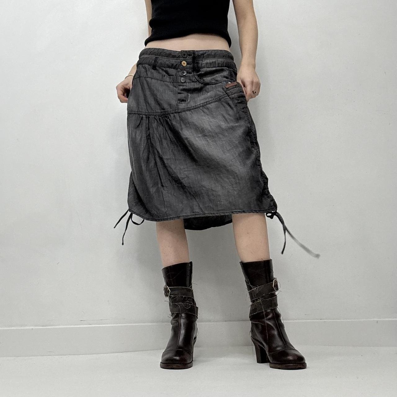 Ditressed denim utility grunge skirt