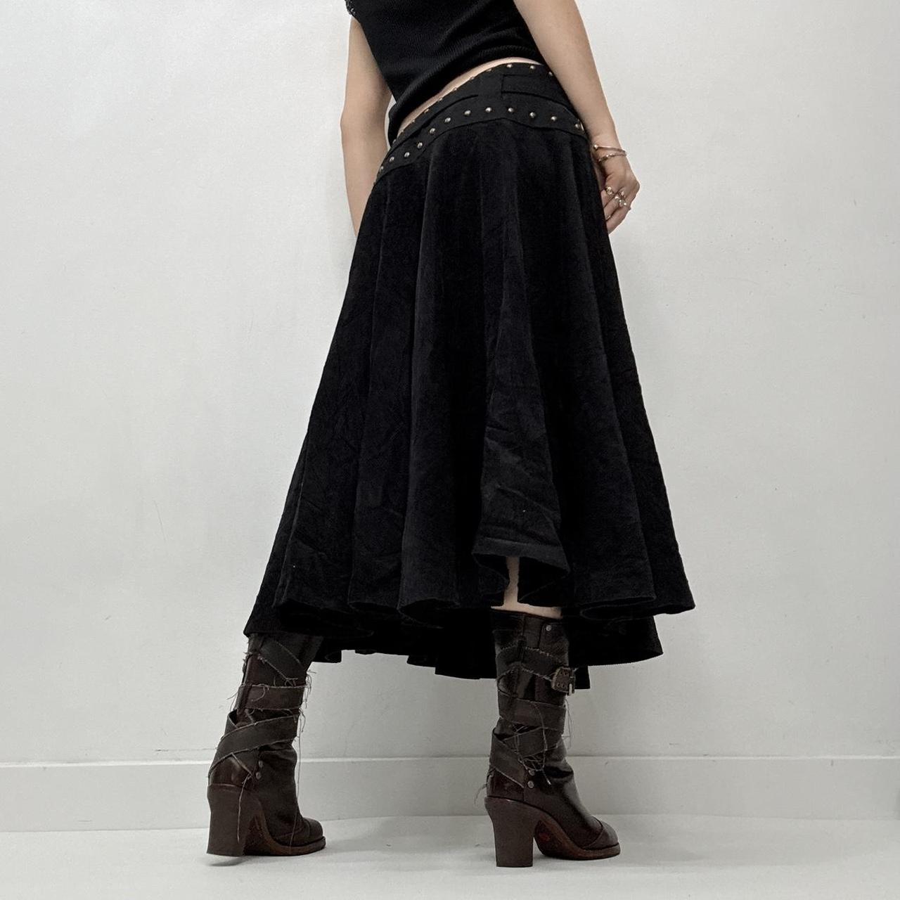 Black studded flared belted skirt
