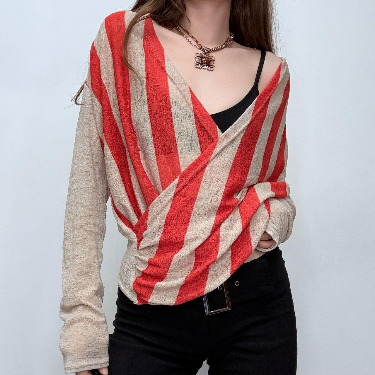 Striped draped sheer knit cardigan
