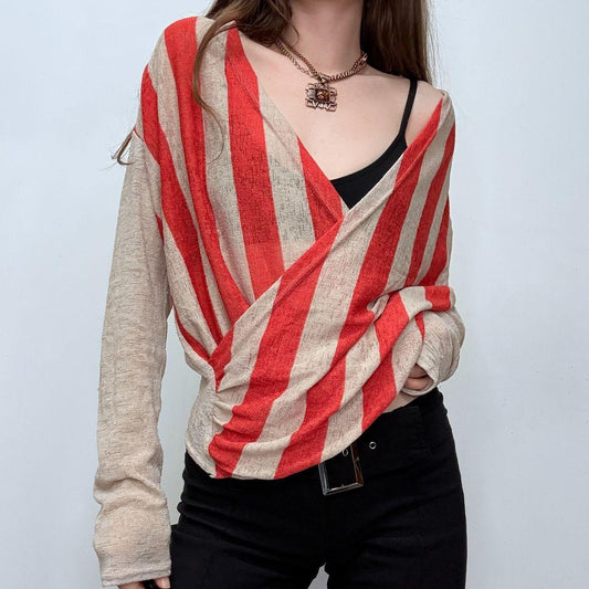 Striped draped sheer knit cardigan
