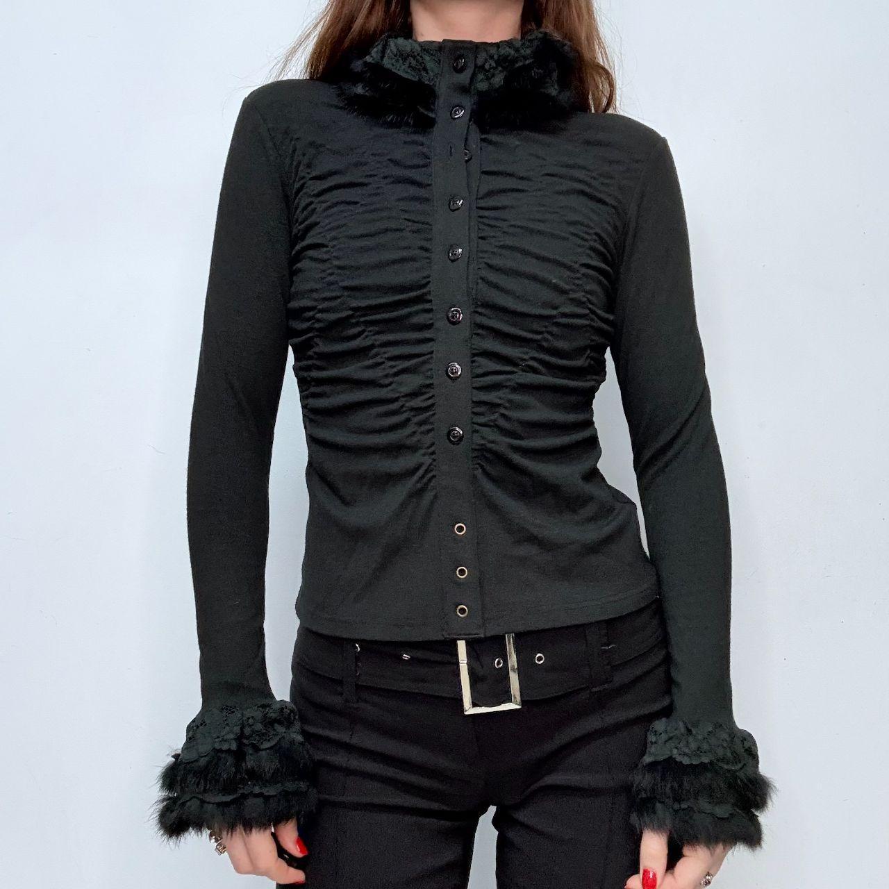 Black high neck fitted ruched shirt