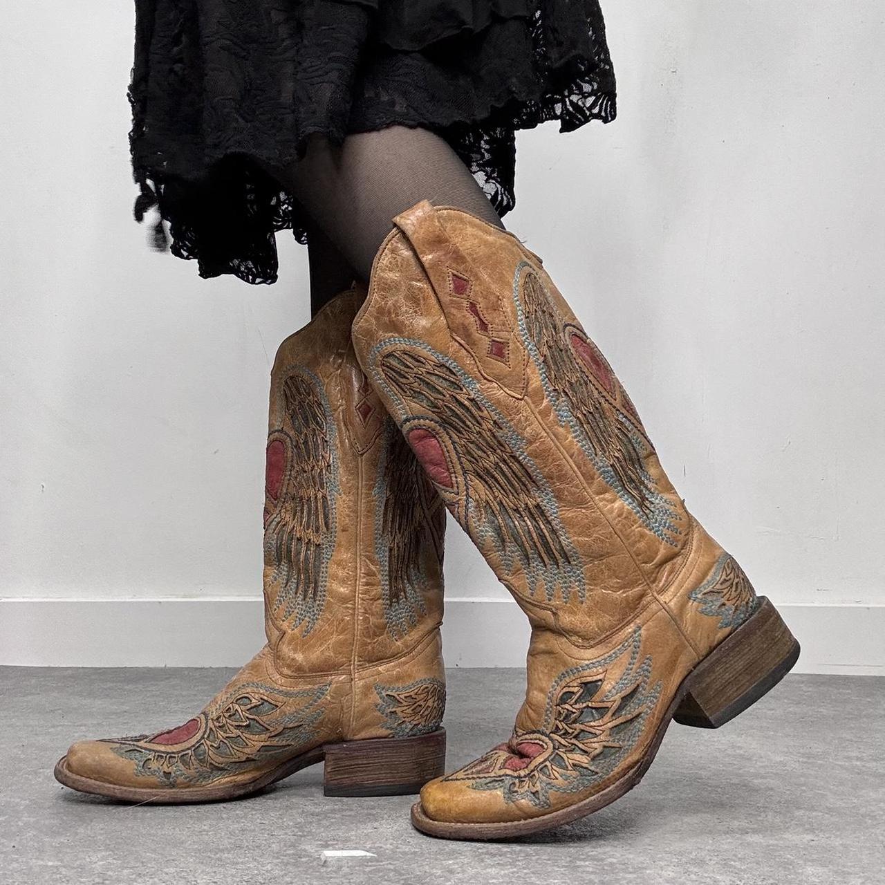 Tan leather cowboy boots