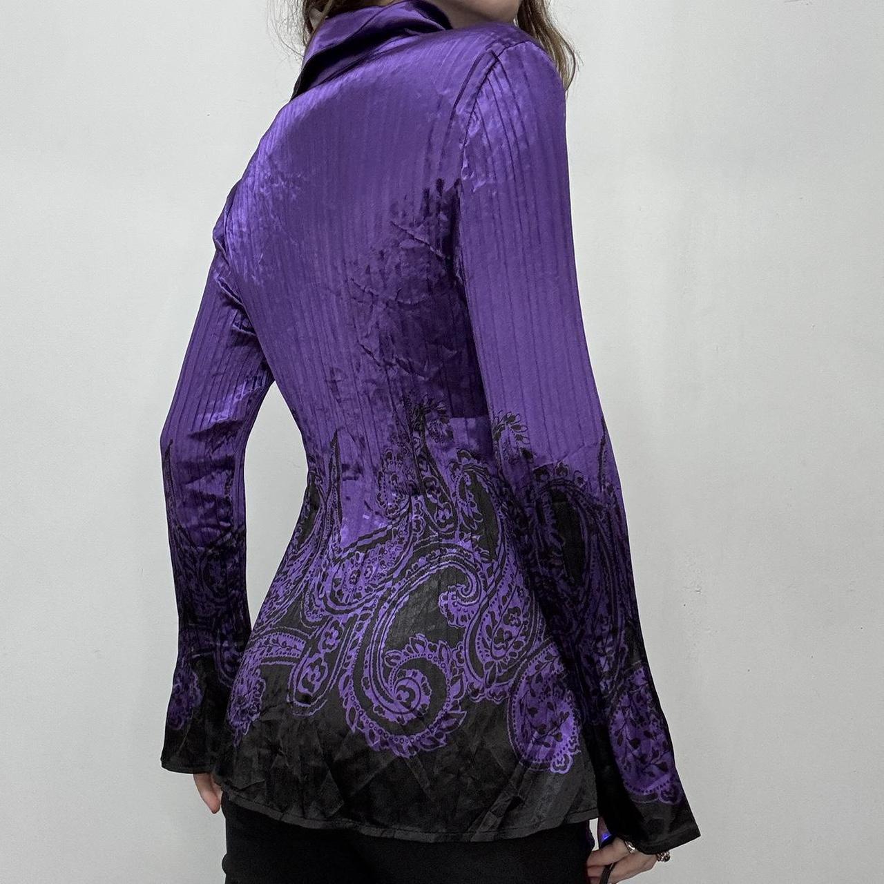 Purple satin crinkle flared shirt