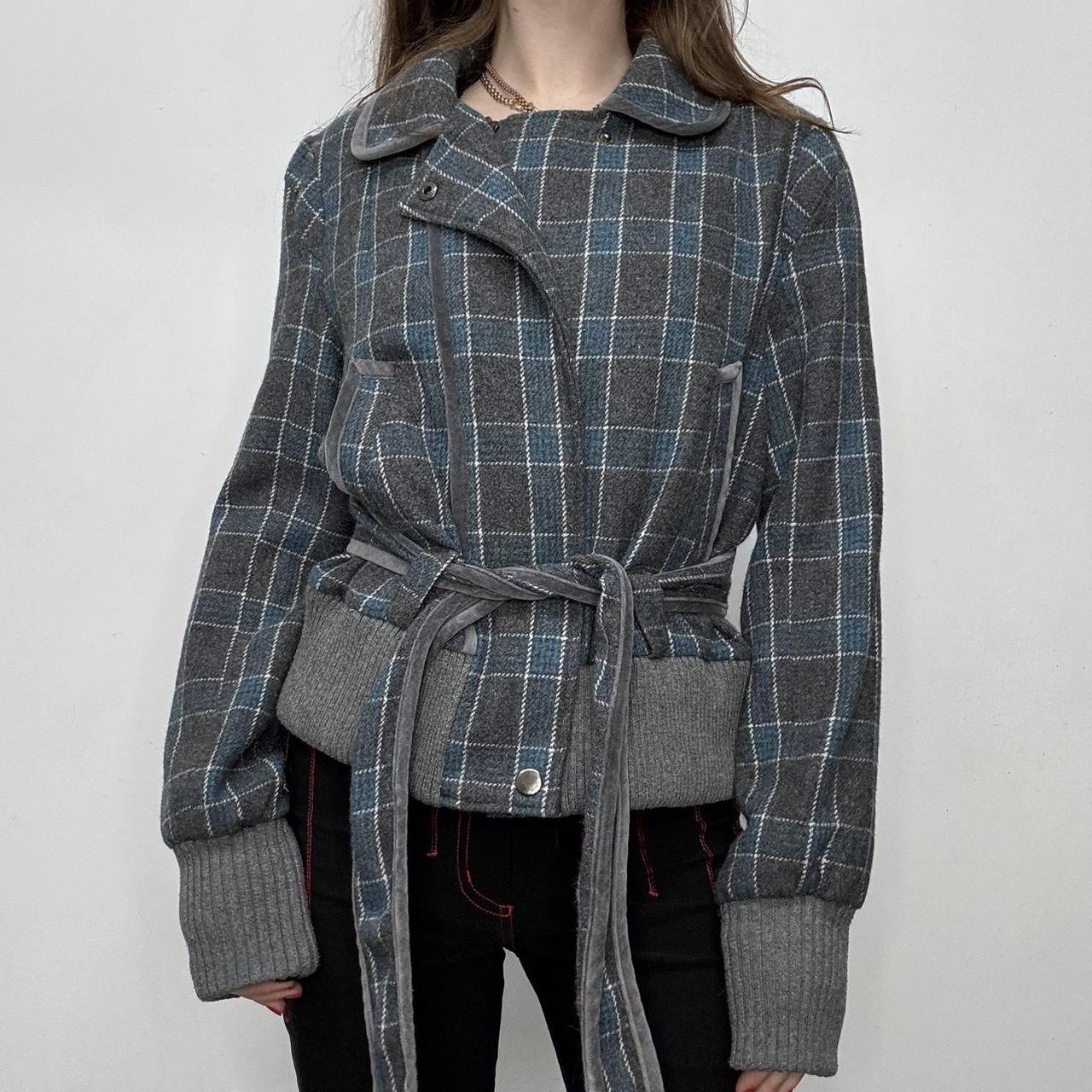 Wool checked asymmetric coat