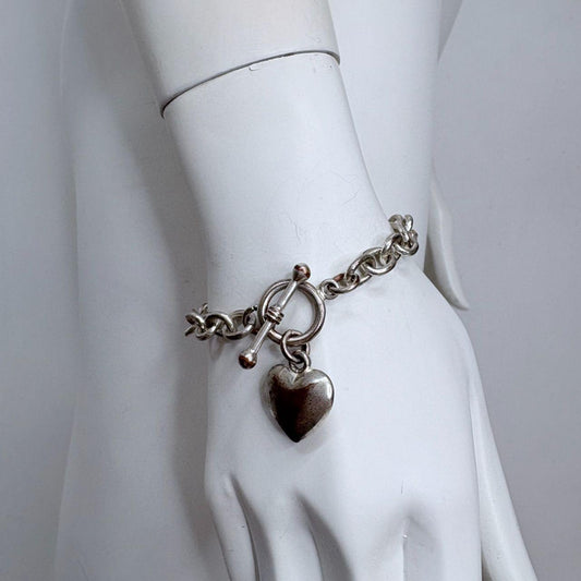 Chunky silver chain love heart bracelt