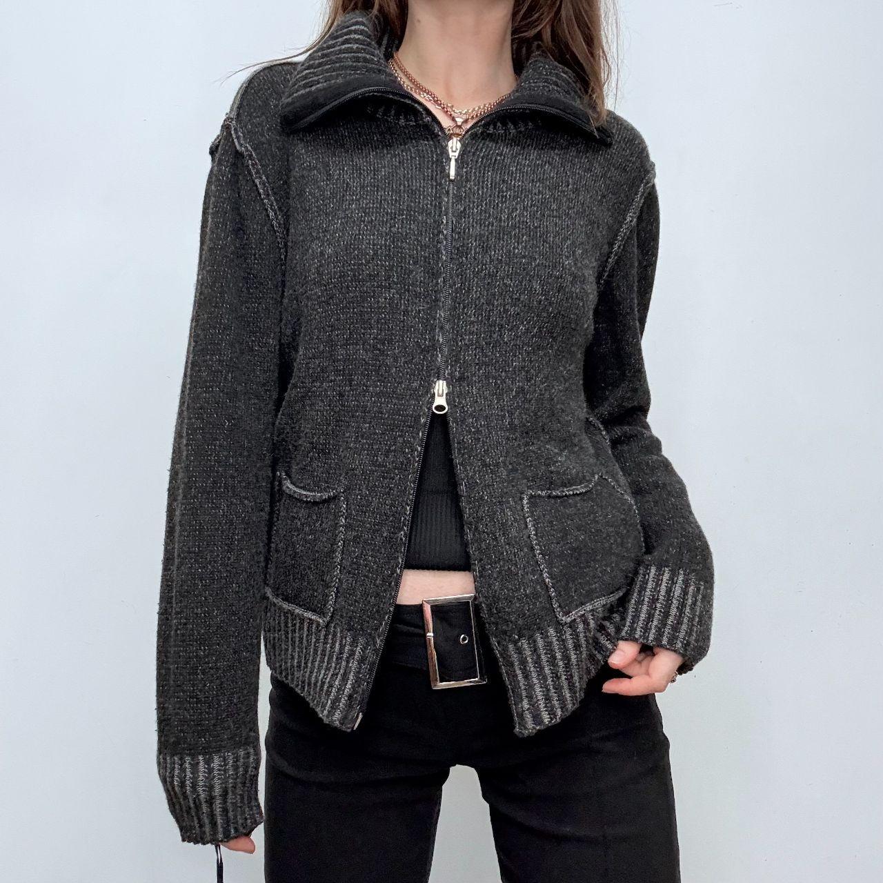 Distressed grey knit cashmere cardigan