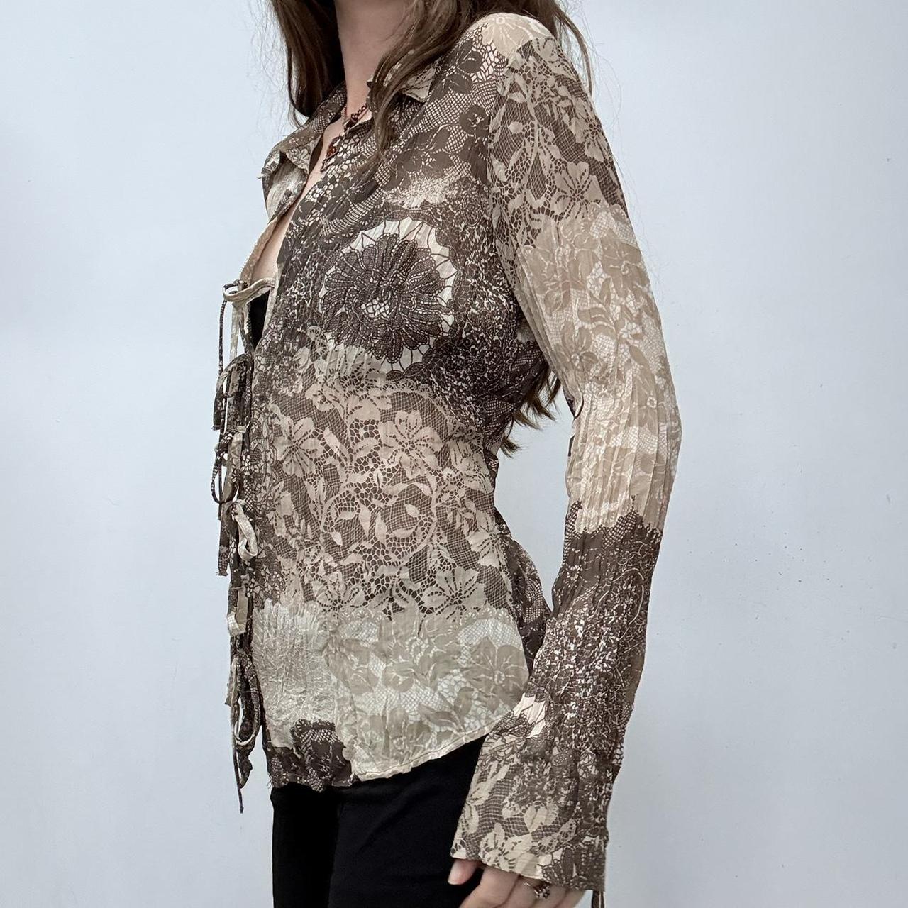Sheer brown lace up corset paisley shirt