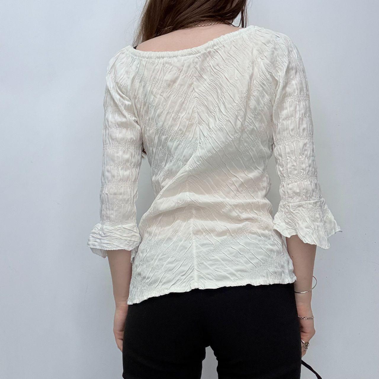 Cream flared wide neck crinkle shirt