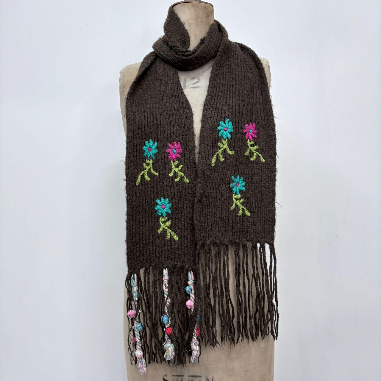 Brown flower fairy wool scarf