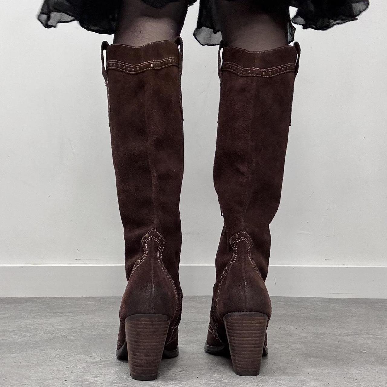 Brown leather studded bowboy boots