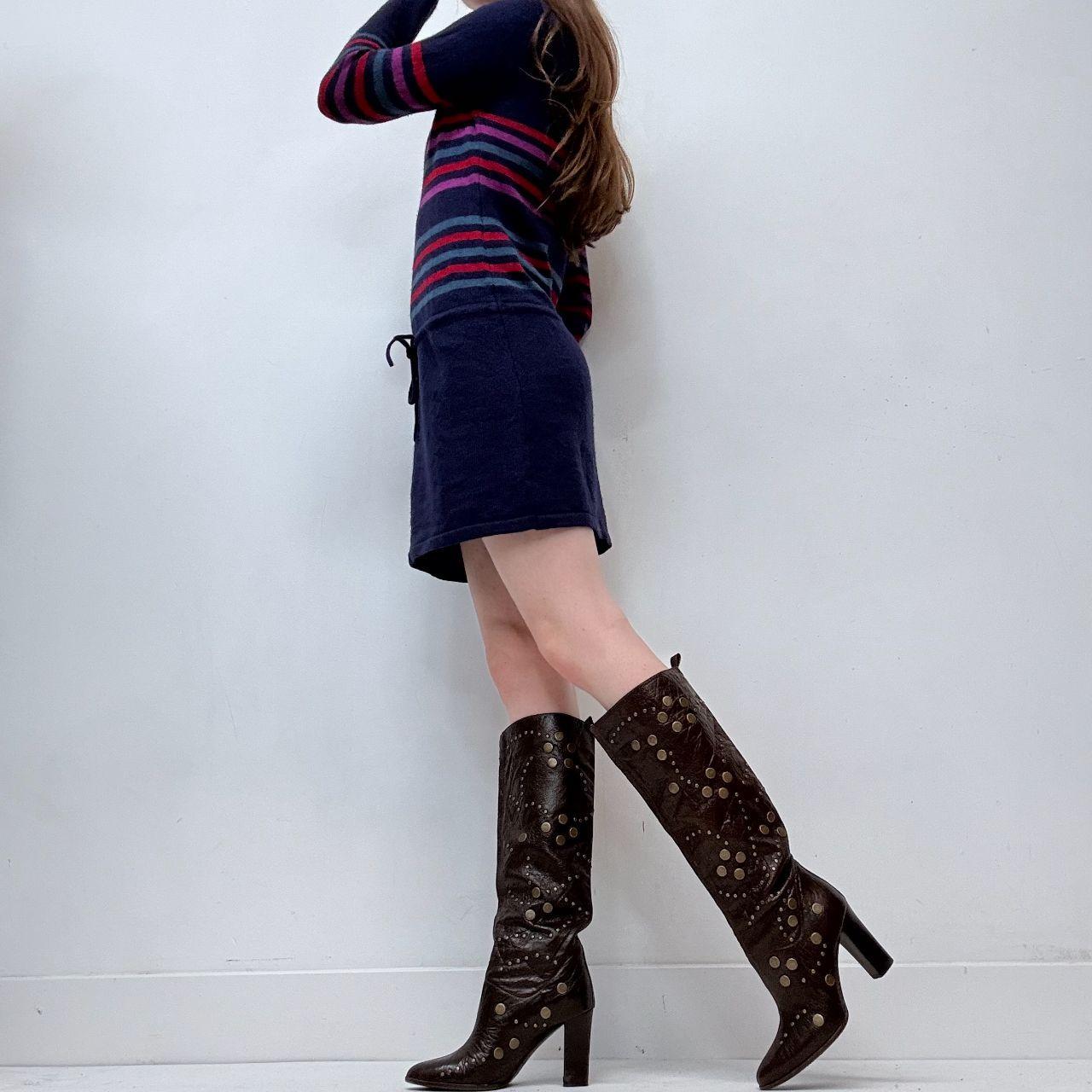 Striped wool long sleeve mini dress