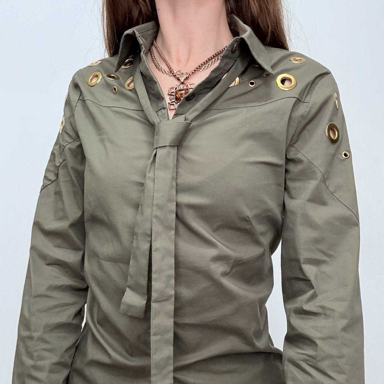 Khaki fitted eyelet cut out shirt
