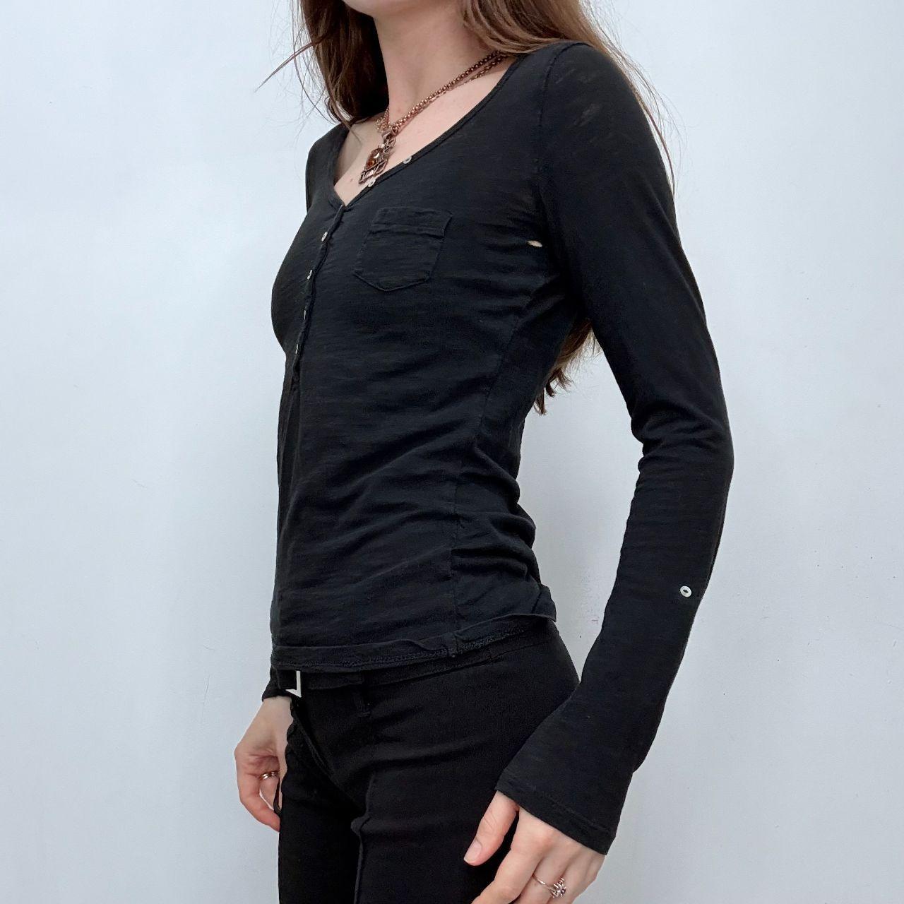 Black slouchy long sleeve button t-shirt