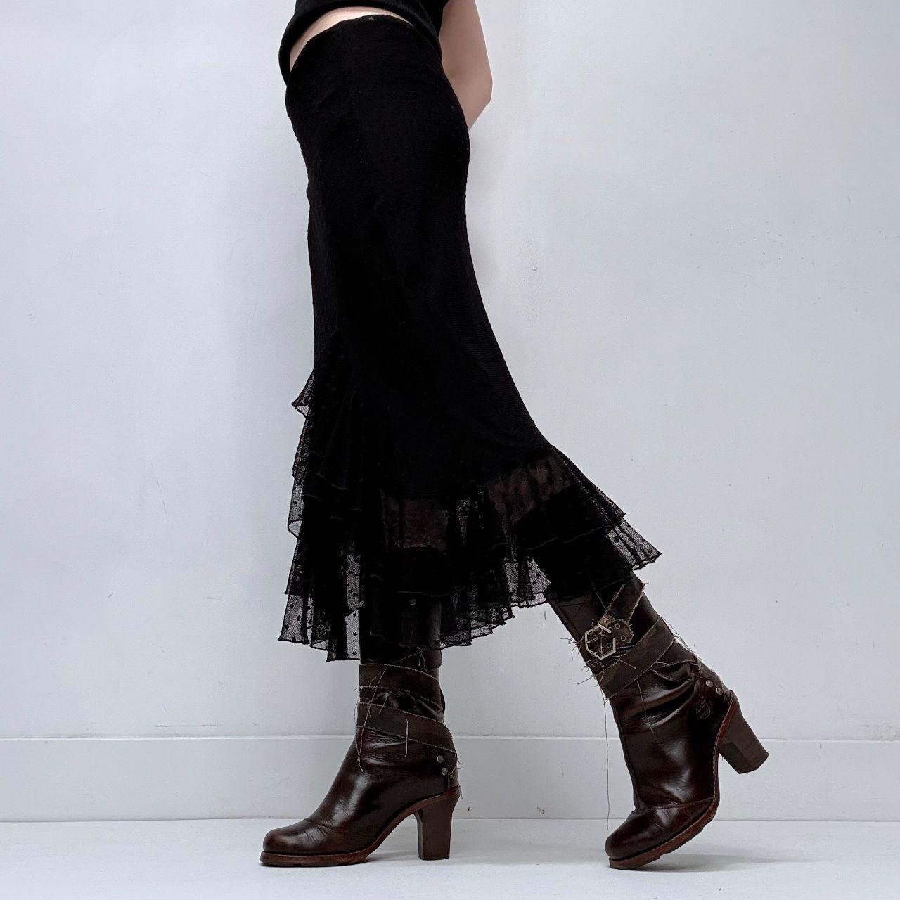 Black polkadot lace flared ruffle skirt