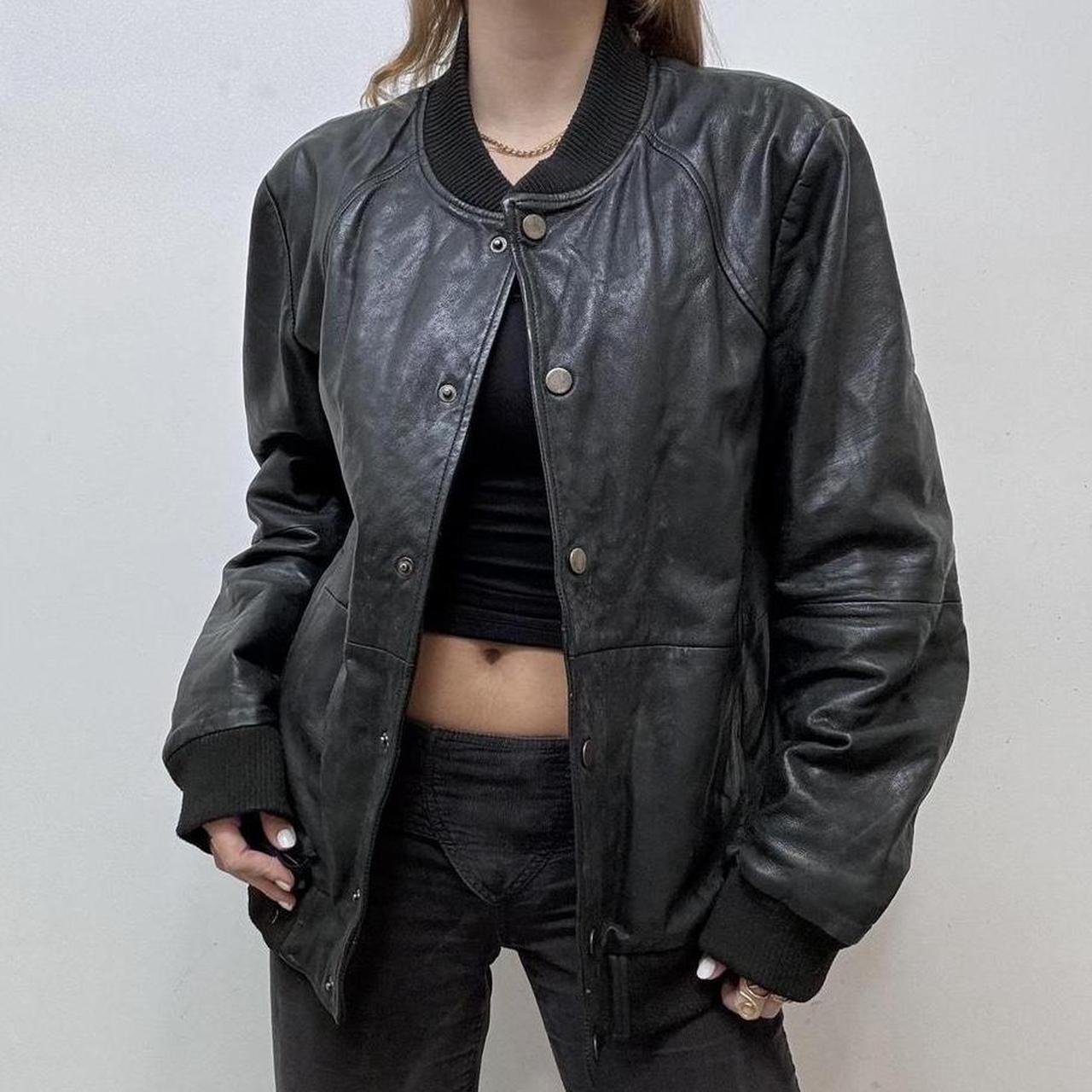 Slouchy oversized black leather jacket