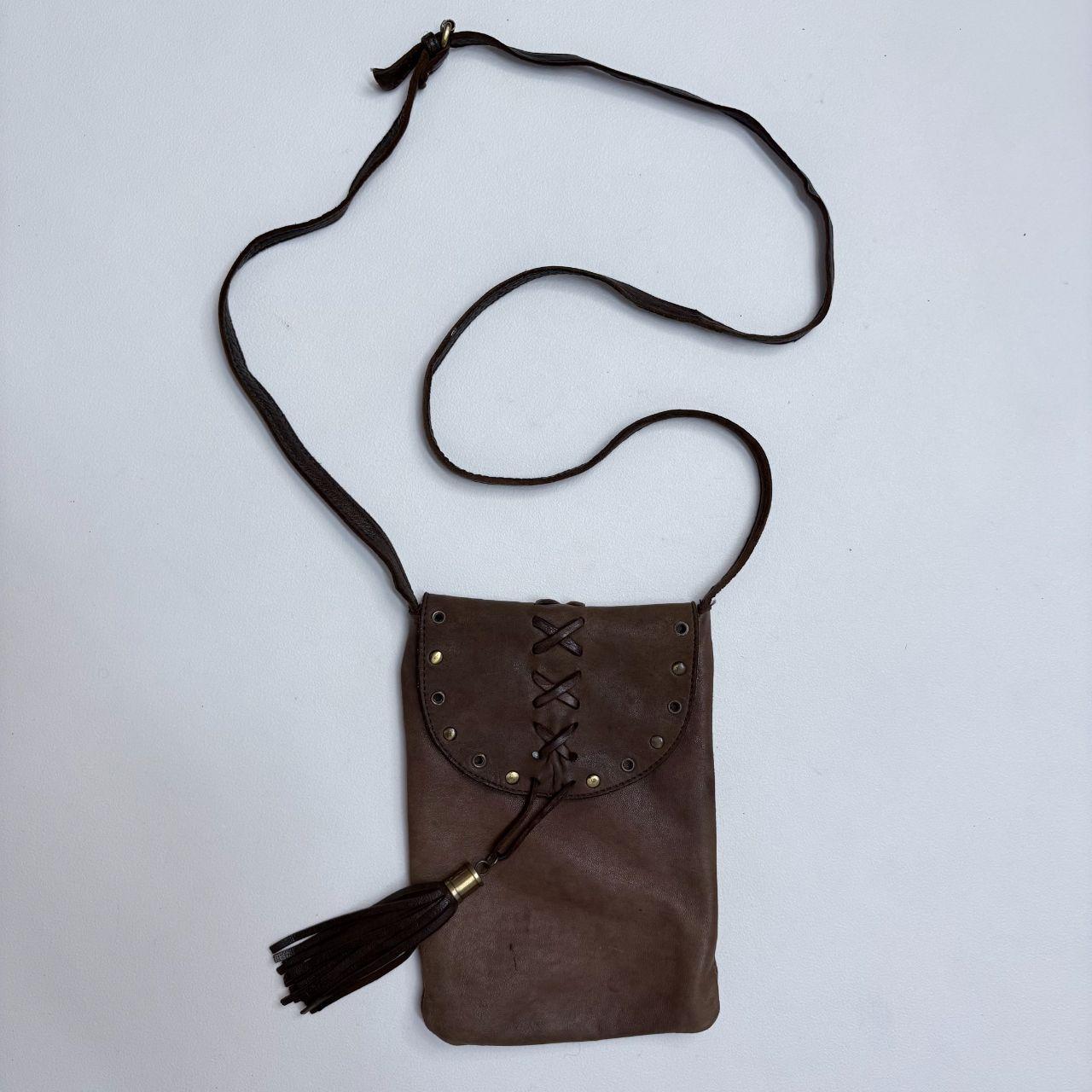 Brown leather corset lace up boho tassel bag