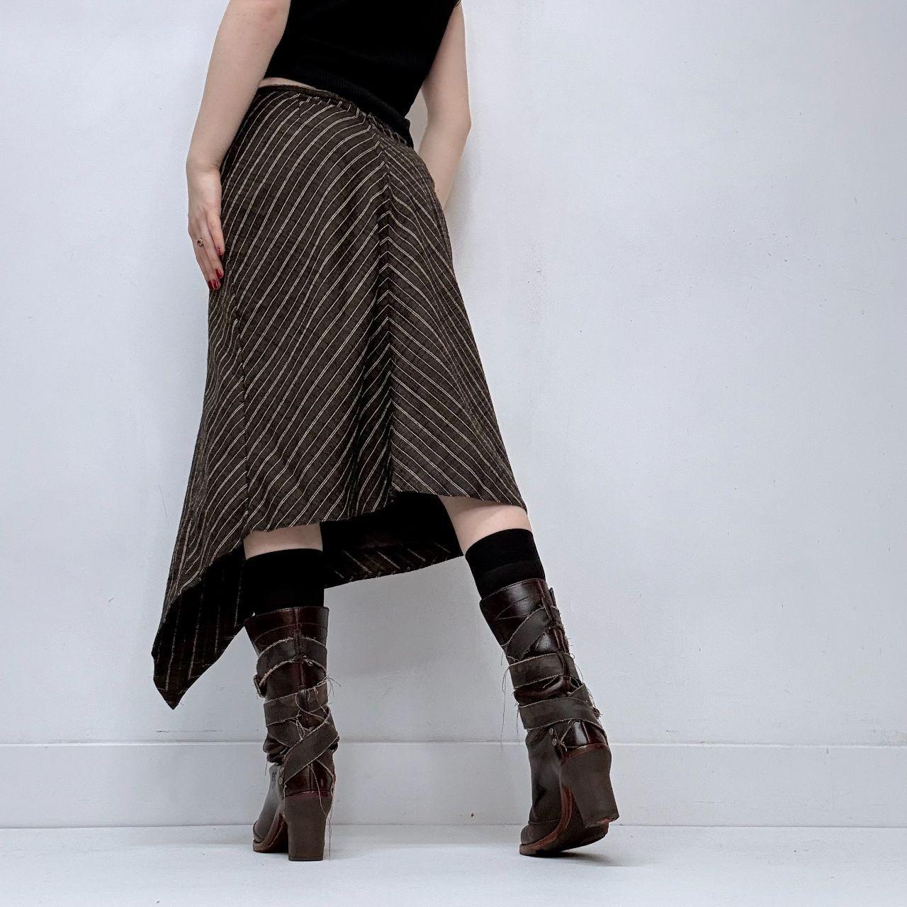 Asymmetric pinstripe midi skirt