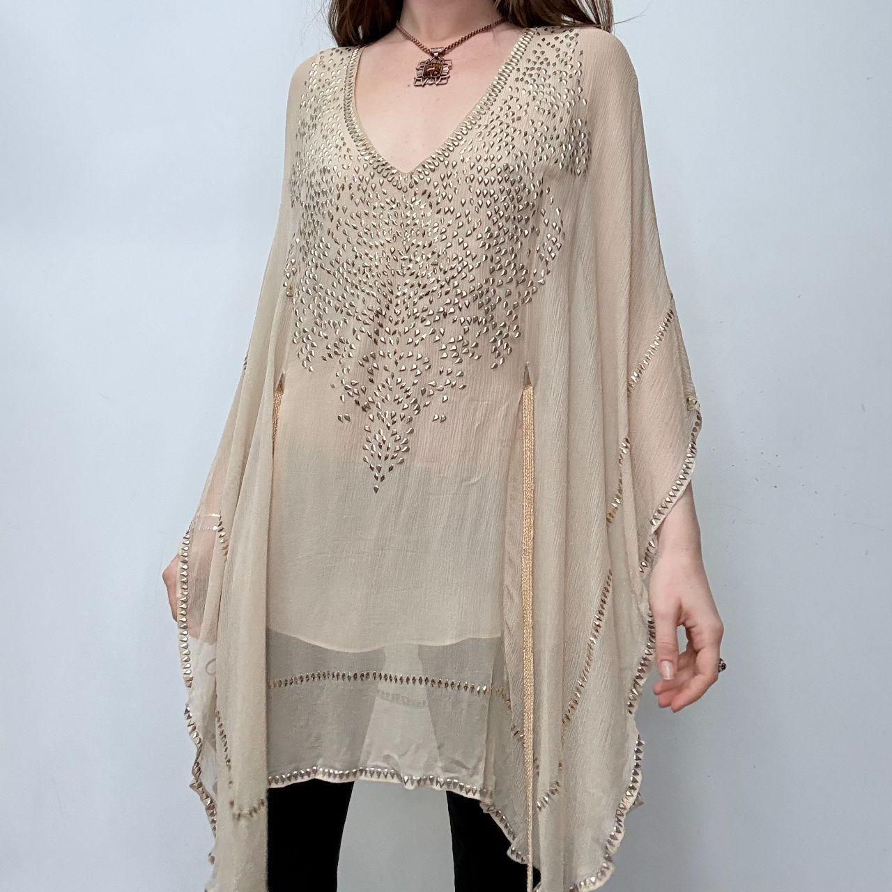 Sheer silk studded embroidered floaty boho dress