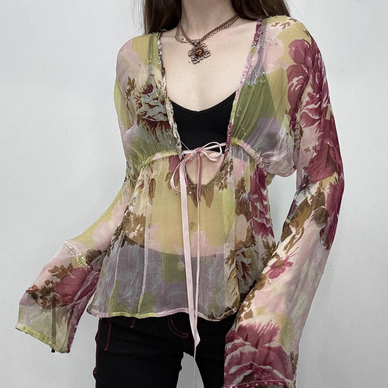 Sheer floral floaty flared shirt