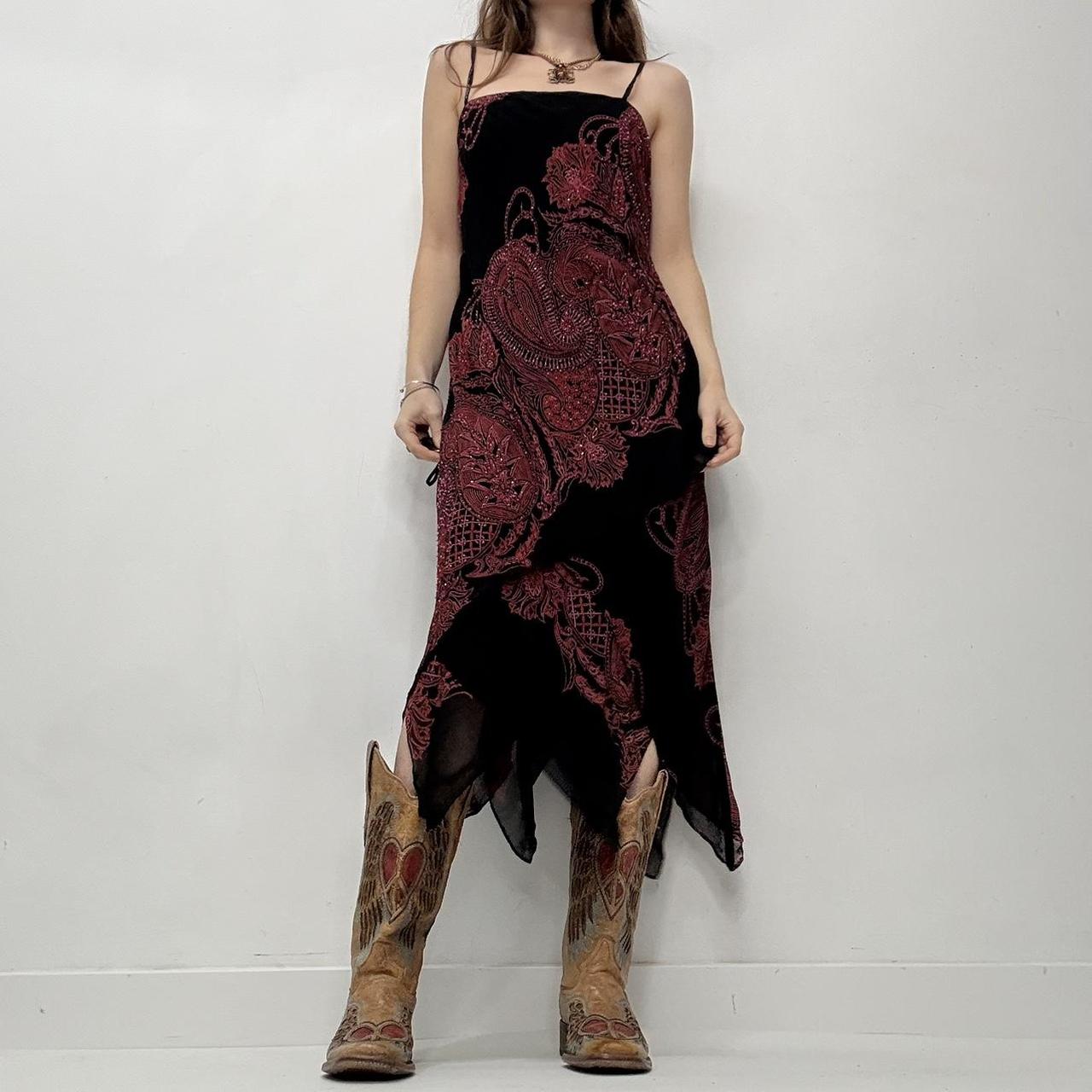 Black paisley layered midi dress