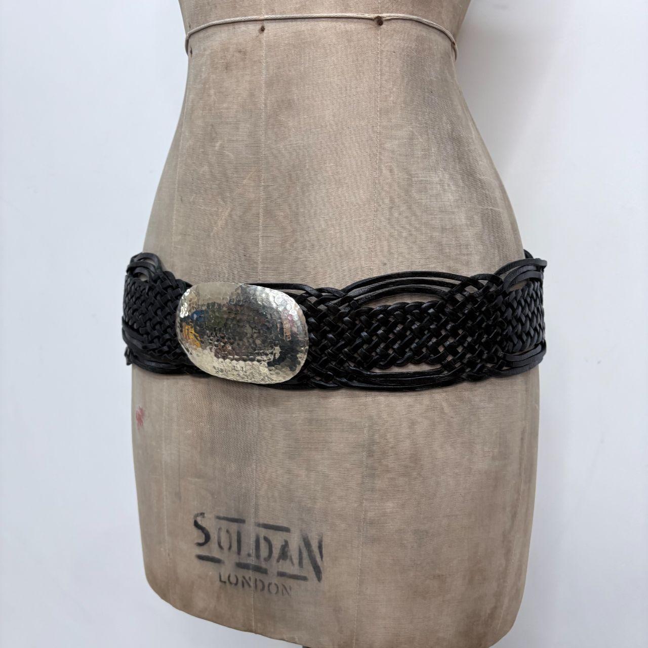 Black woven leather boho belt