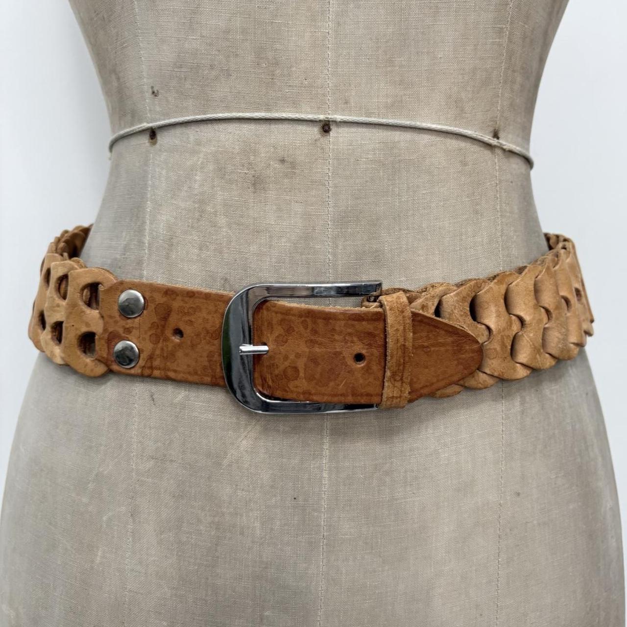 Brown leather woven belt