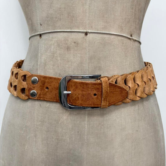 Brown leather woven belt