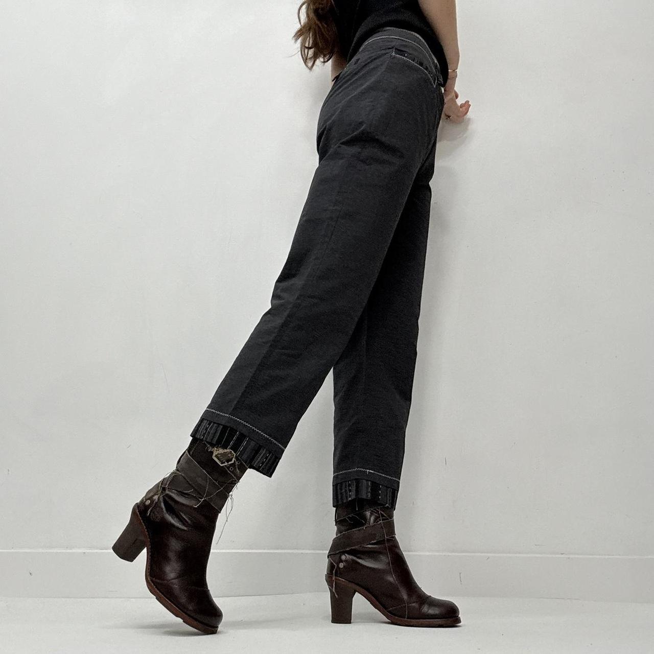 Grey pinstripe flared wide leg minimalist trousers