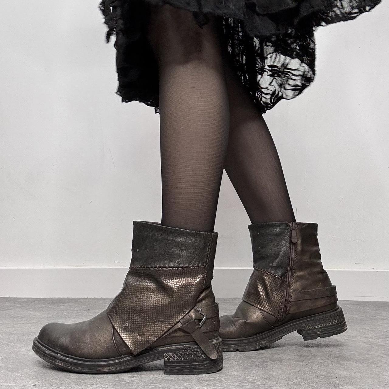 Brown leather distressed biker boots